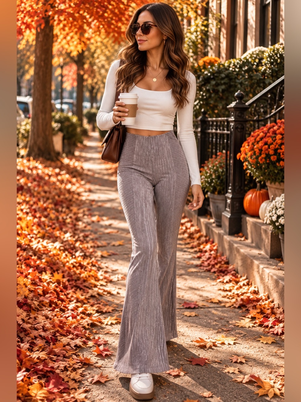 Free People - Ribbed High-Waist Flare Pants - Light Purple/Gray - Sz M